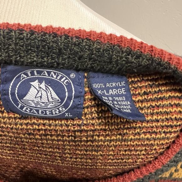 Vintage Atlantic Traders Knit Sweater Mens XL Brown Aztec Fair Isle - Picture 5 of 5